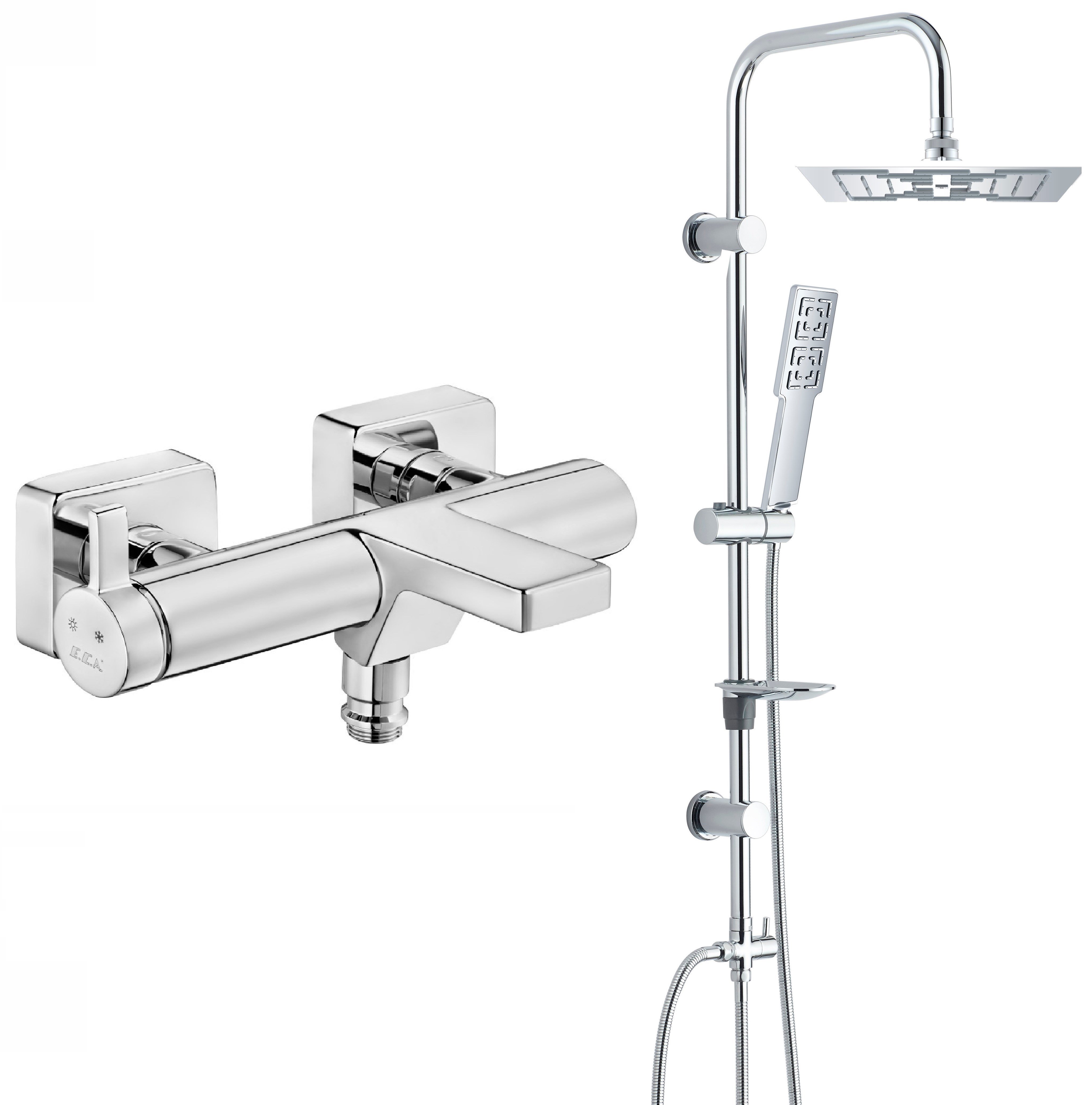 Eca Purity Banyo Bataryası + T-MAY Gülbahçe Tepe Duş Takımı Seti Krom Paslanmaz