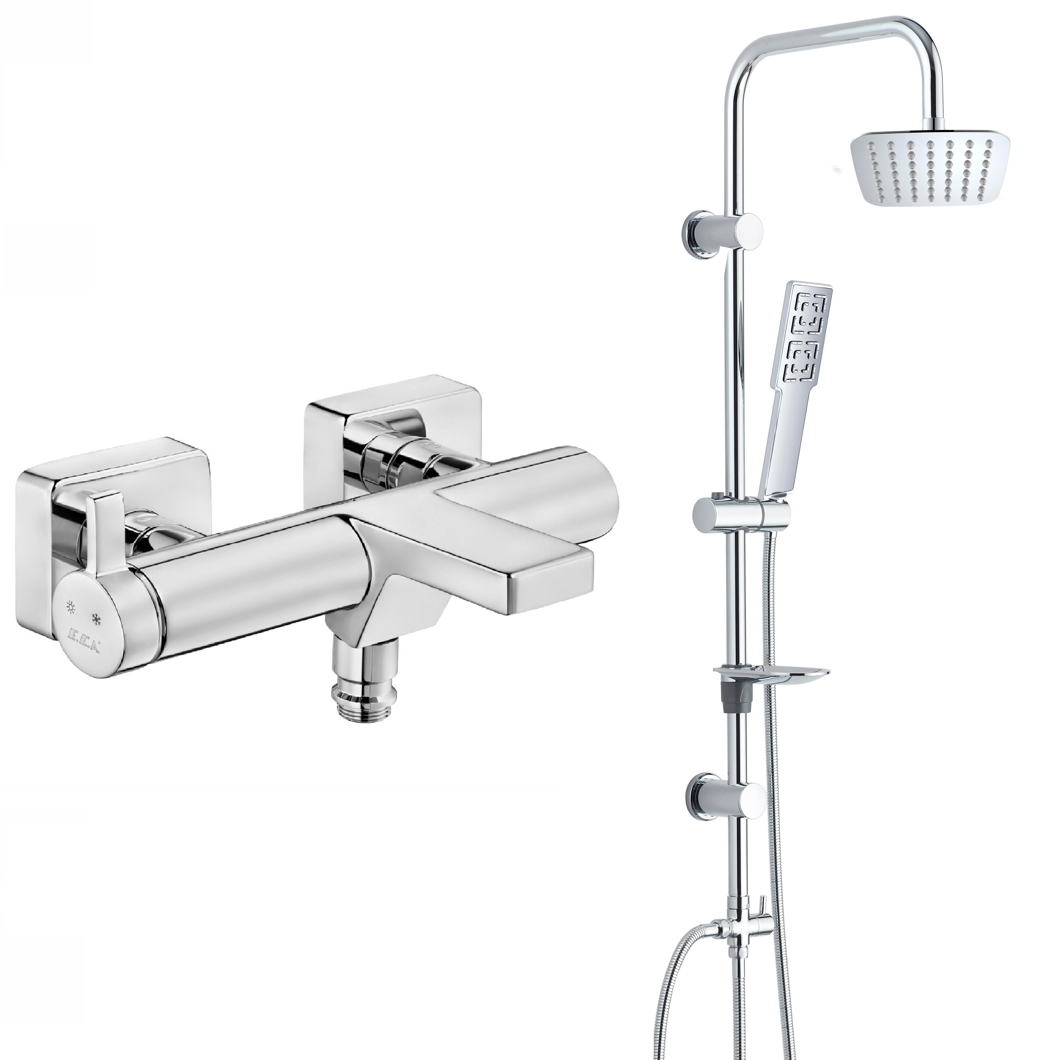 Eca Purity Banyo Bataryası + T-MAY Sarte Tepe Duş Takımı Seti Krom Paslanmaz