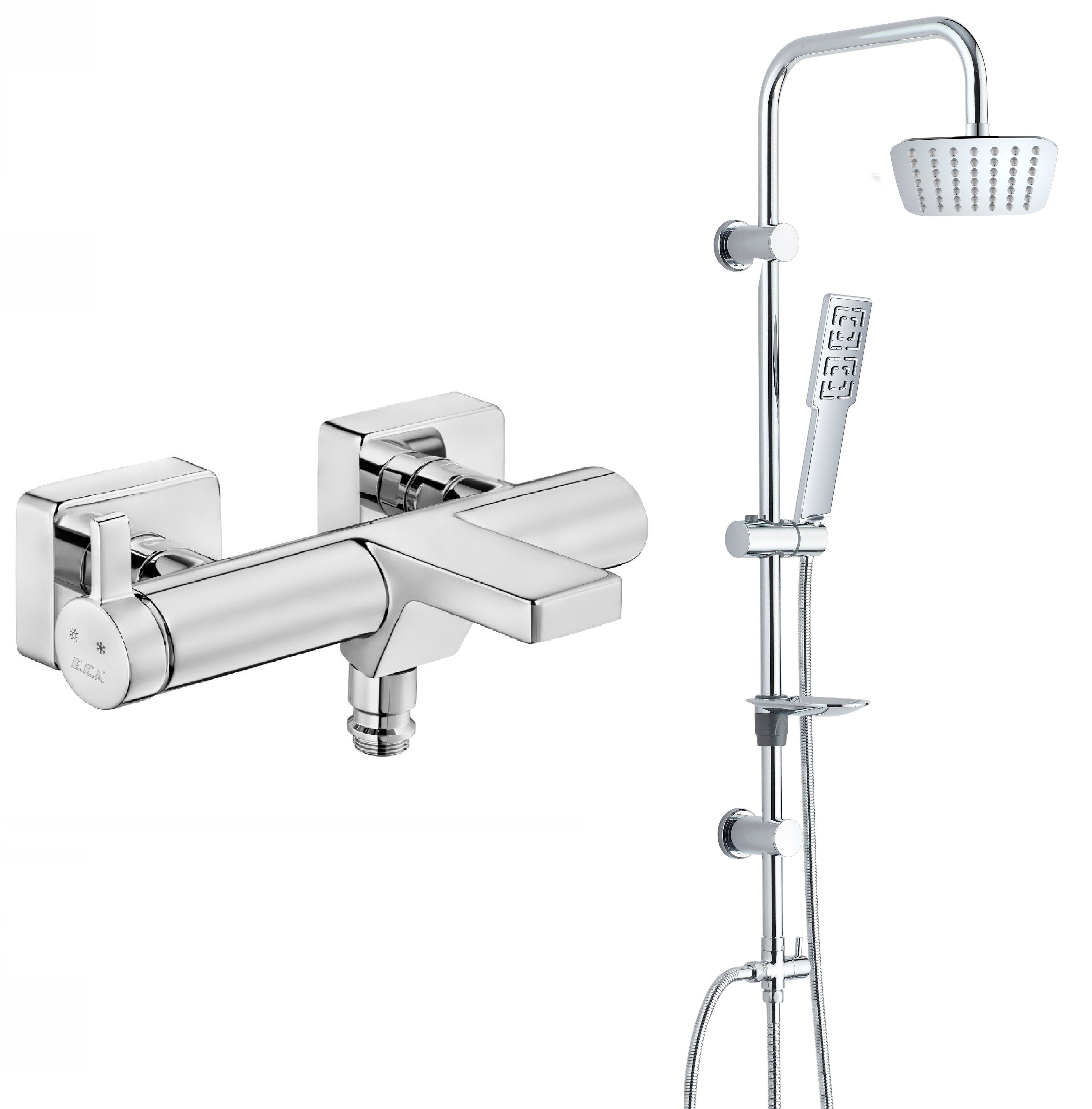 Eca Purity Banyo Bataryası + T-MAY Sarte Tepe Duş Takımı Seti Krom Paslanmaz