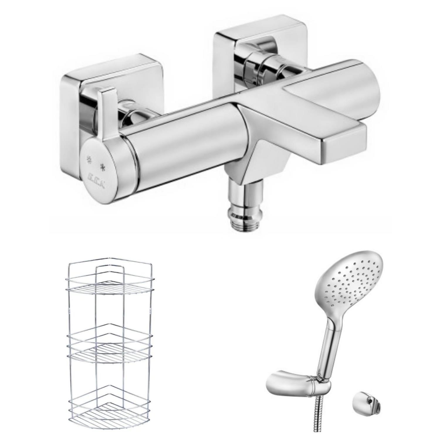 ECA Purity Banyo Bataryası+Myra Mafsallı Duş Üst Takım+3'lü Raf   (477H+343H+Süngerlik) 3'lü Set