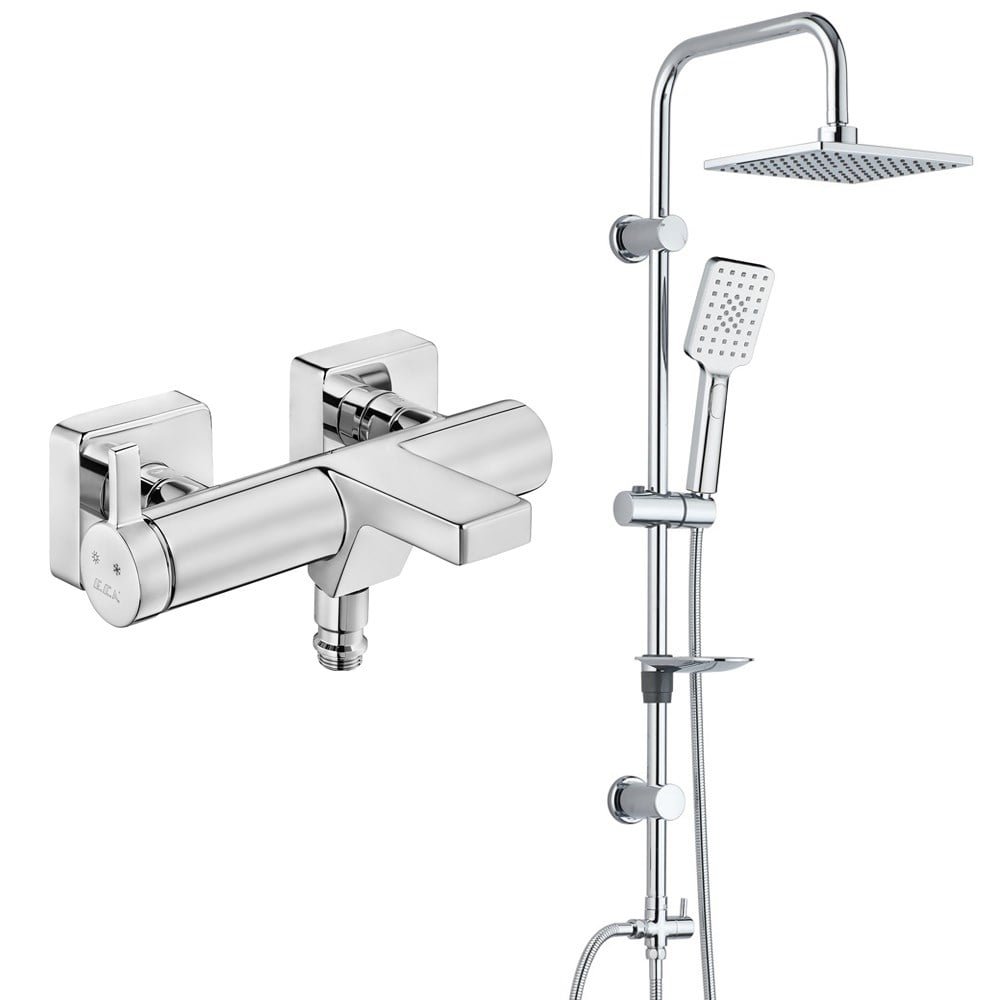 ECA Purity Banyo Bataryası+T-MAY Banyo Belen Dikdörtgen Tepe Duş Takımı Seti Paslanmaz Krom
