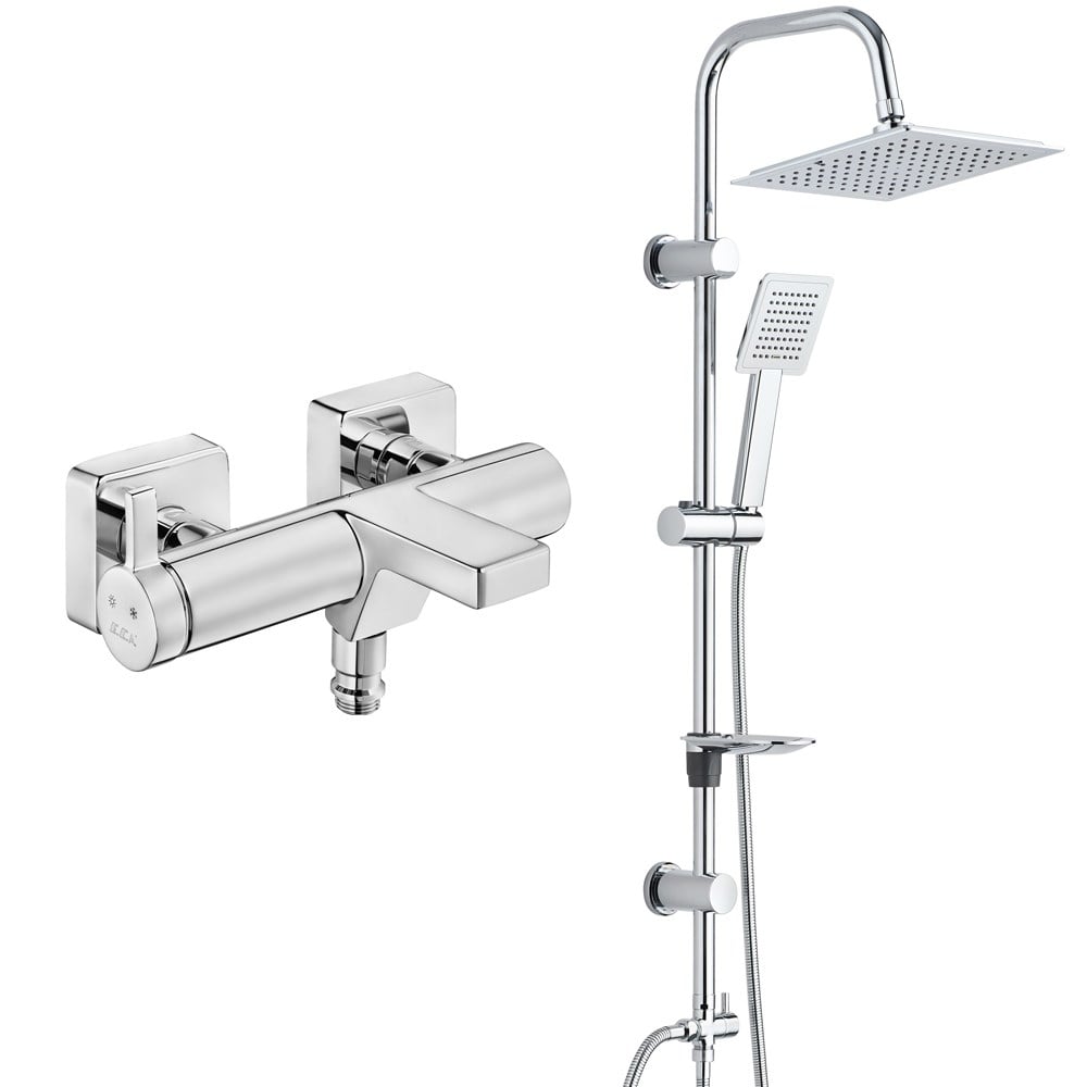 ECA Purity Banyo Bataryası+T-MAY Banyo Çam Kare Tepe Duş Takımı Seti Paslanmaz Krom