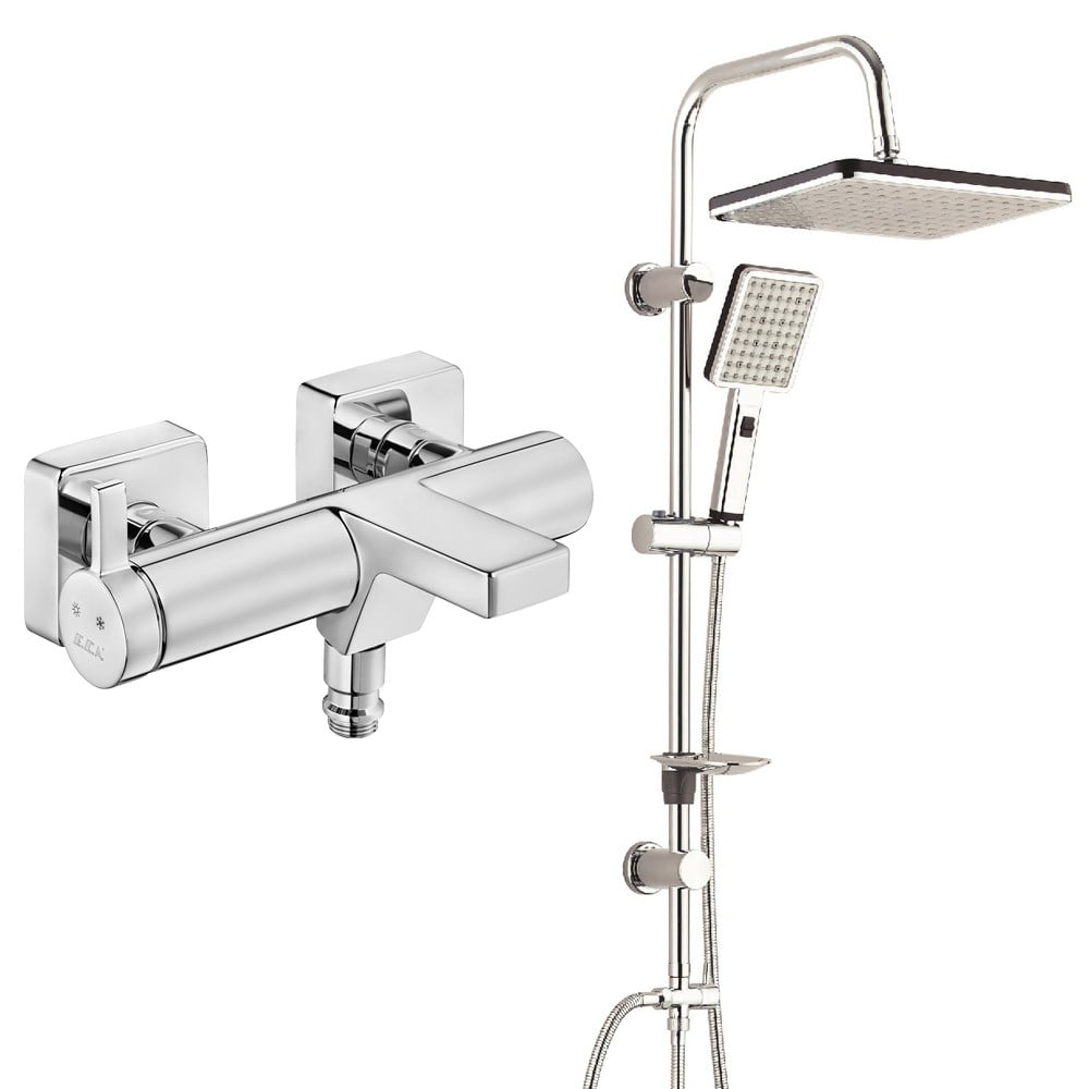 ECA Purity Banyo Bataryası+T-MAY Banyo Sümbül Kare Tepe Duş Takımı Seti Paslanmaz Krom