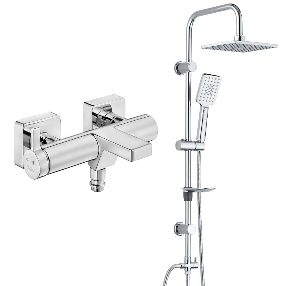 ECA Purity Banyo Bataryası+T-MAY Banyo Belen Dikdörtgen Tepe Duş Takımı Seti Paslanmaz Krom