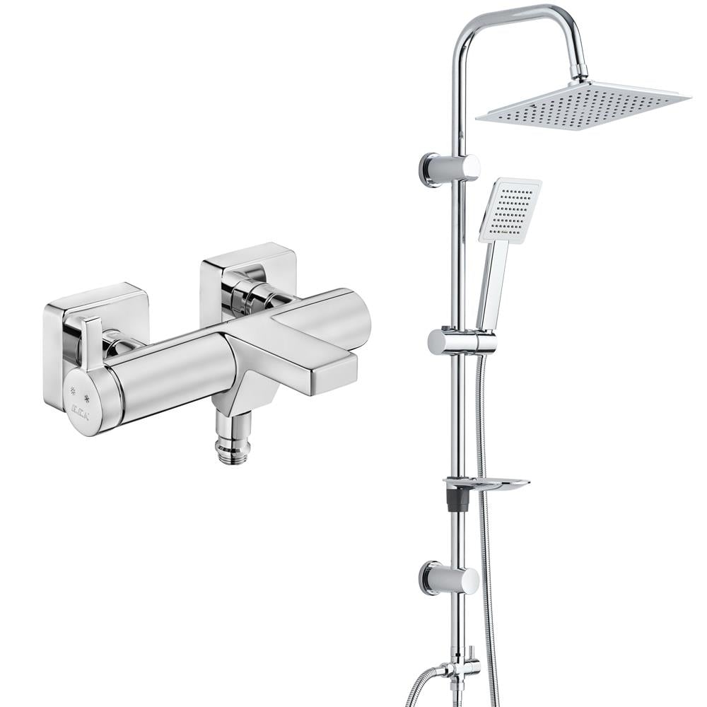 ECA Purity Banyo Bataryası+T-MAY Banyo Çam Kare Tepe Duş Takımı Seti Paslanmaz Krom