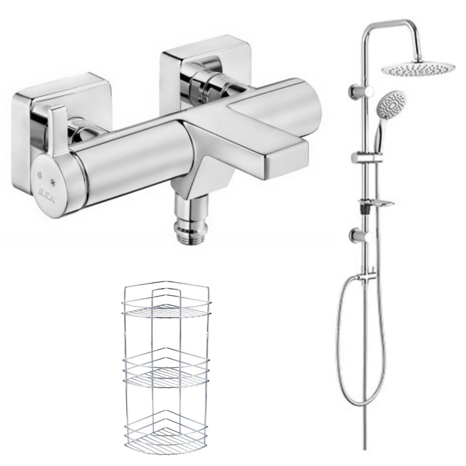 ECA Purity Banyo Bataryası+TEMA Rain Slim Tepe Duş Seti+3'lü Raf   (477H+53220+Süngerlik) 3'lü Set