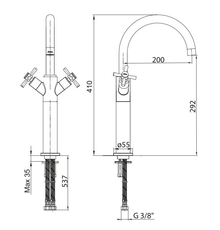 ECA Quadrille Yüksek Tip Lavabo Bataryası Altın Renkli 102808614
