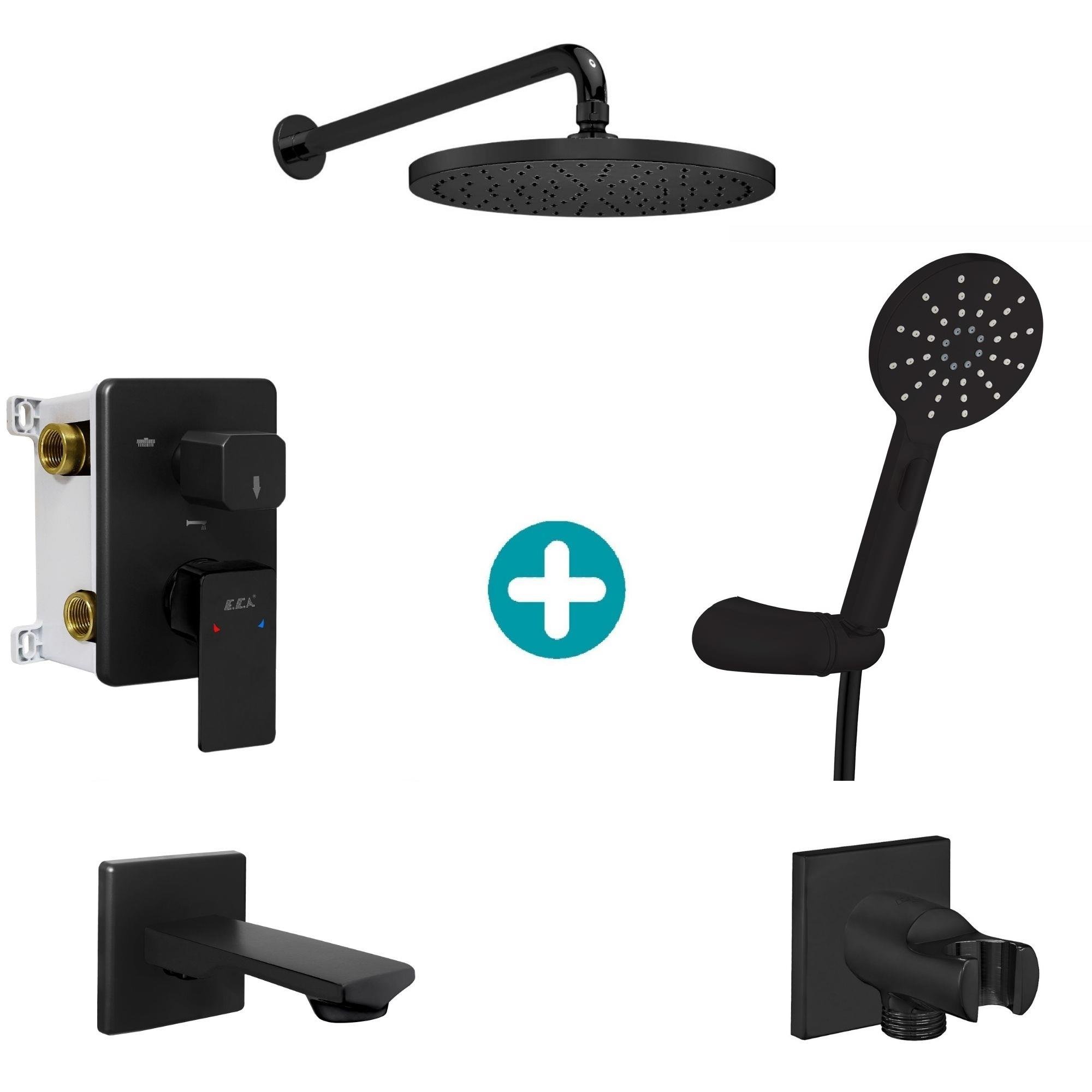 ECA Royal Ankastre Gömme Banyo Bataryası Mat Siyah Duş Seti Tüm Parçalar Dahil