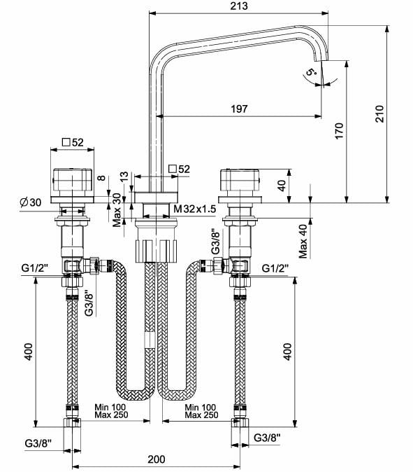 ECA Royal Ankastre Lavabo Bataryası 3 Delikli Tezgah Üstü 102105666