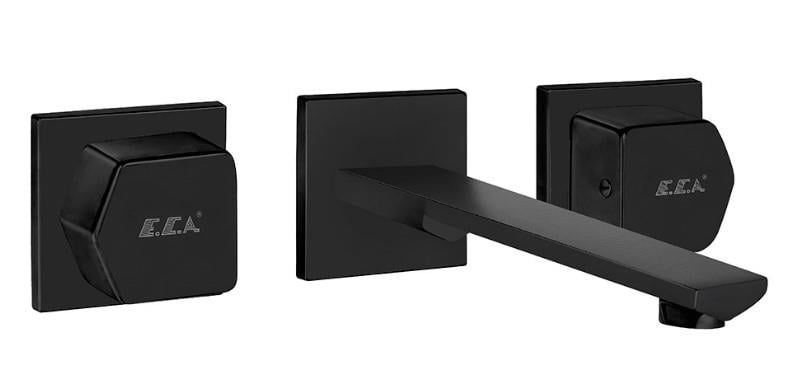 ECA Royal Ankastre Lavabo Bataryası Duvardan 3 Delikli Düz Çıkış Uçlu Mat Siyah 102106666C1