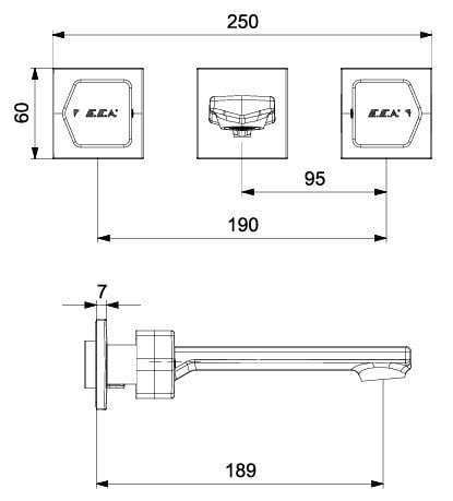 ECA Royal Ankastre Lavabo Bataryası Duvardan 3 Delikli Düz Çıkış Uçlu 102106666