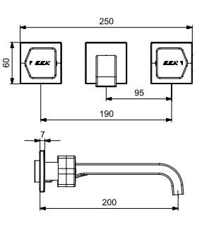 ECA Royal Ankastre Lavabo Bataryası Duvardan 3 Delikli L Çıkış Uçlu Mat Siyah 102106667C1