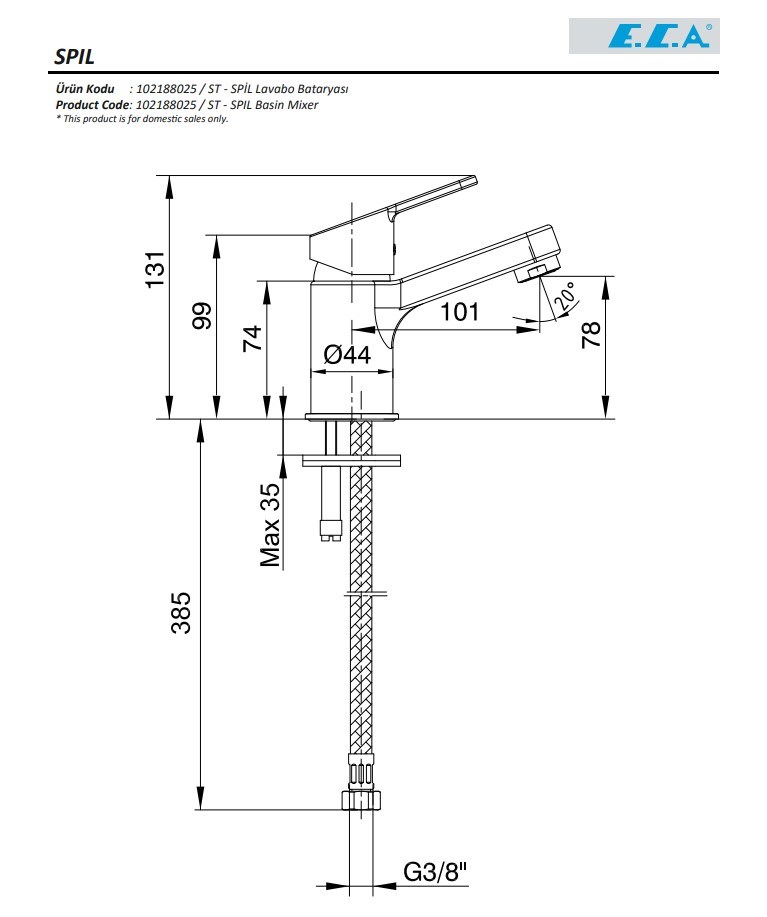 ECA  Spil Lavabo Bataryası - Krom Renkli 102188025ST