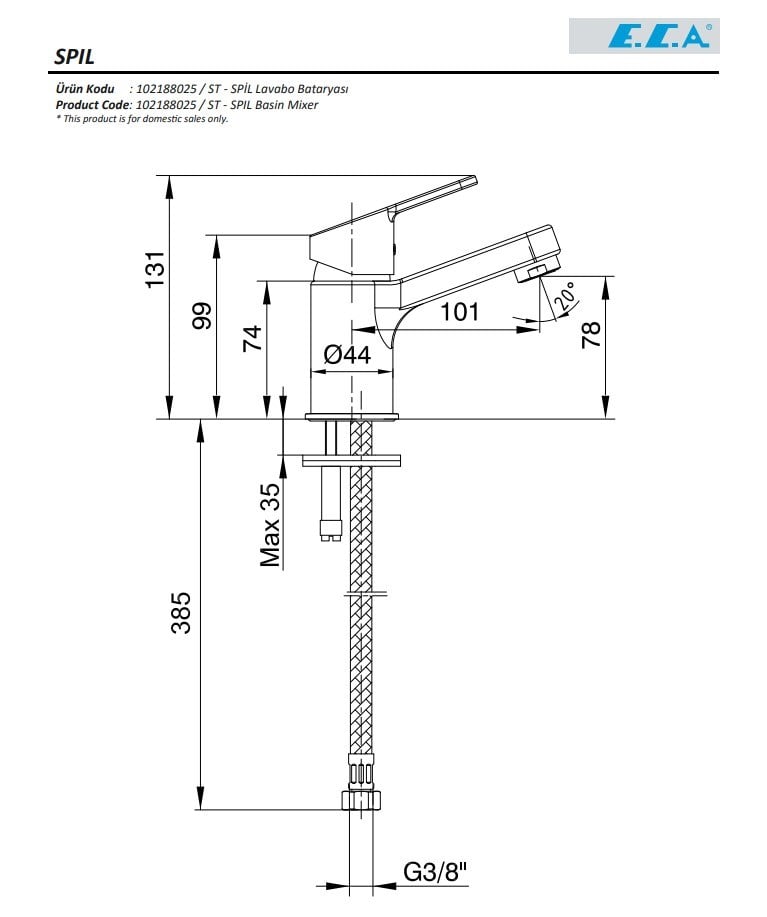 ECA  Spil Lavabo Bataryası - Krom Renkli 102188025ST