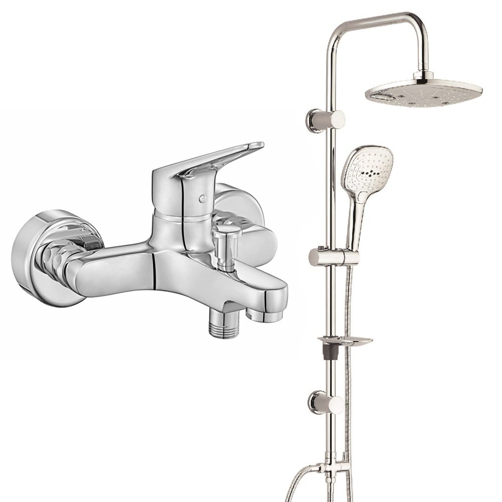 ECA Spylos Banyo Bataryası+T-MAY Banyo Ayvacık Elips Tepe Duş Takımı Seti Paslanmaz Krom