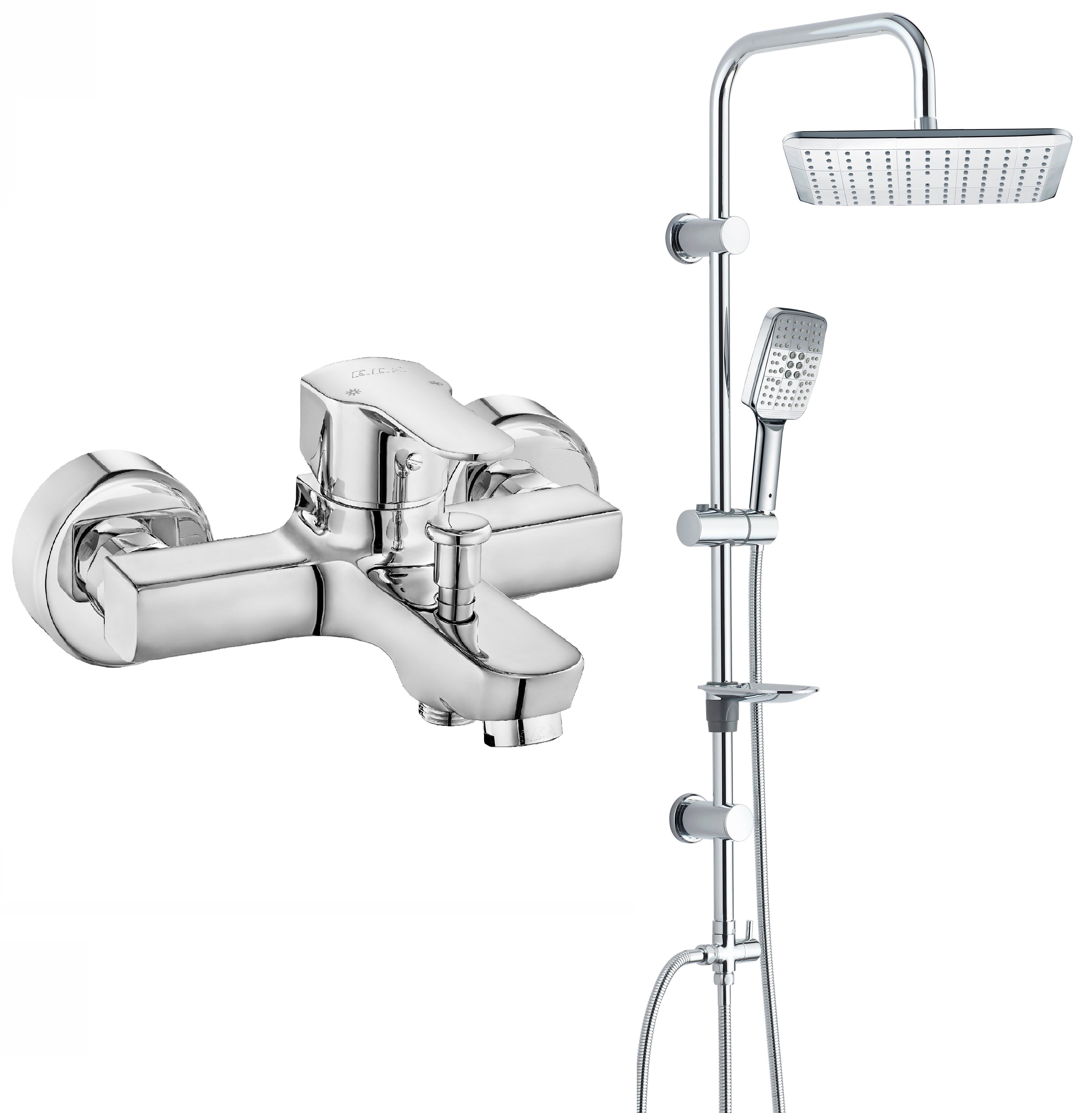 Eca Star Banyo Bataryası + T-MAY Gürle Tepe Duş Takımı Seti Krom Paslanmaz