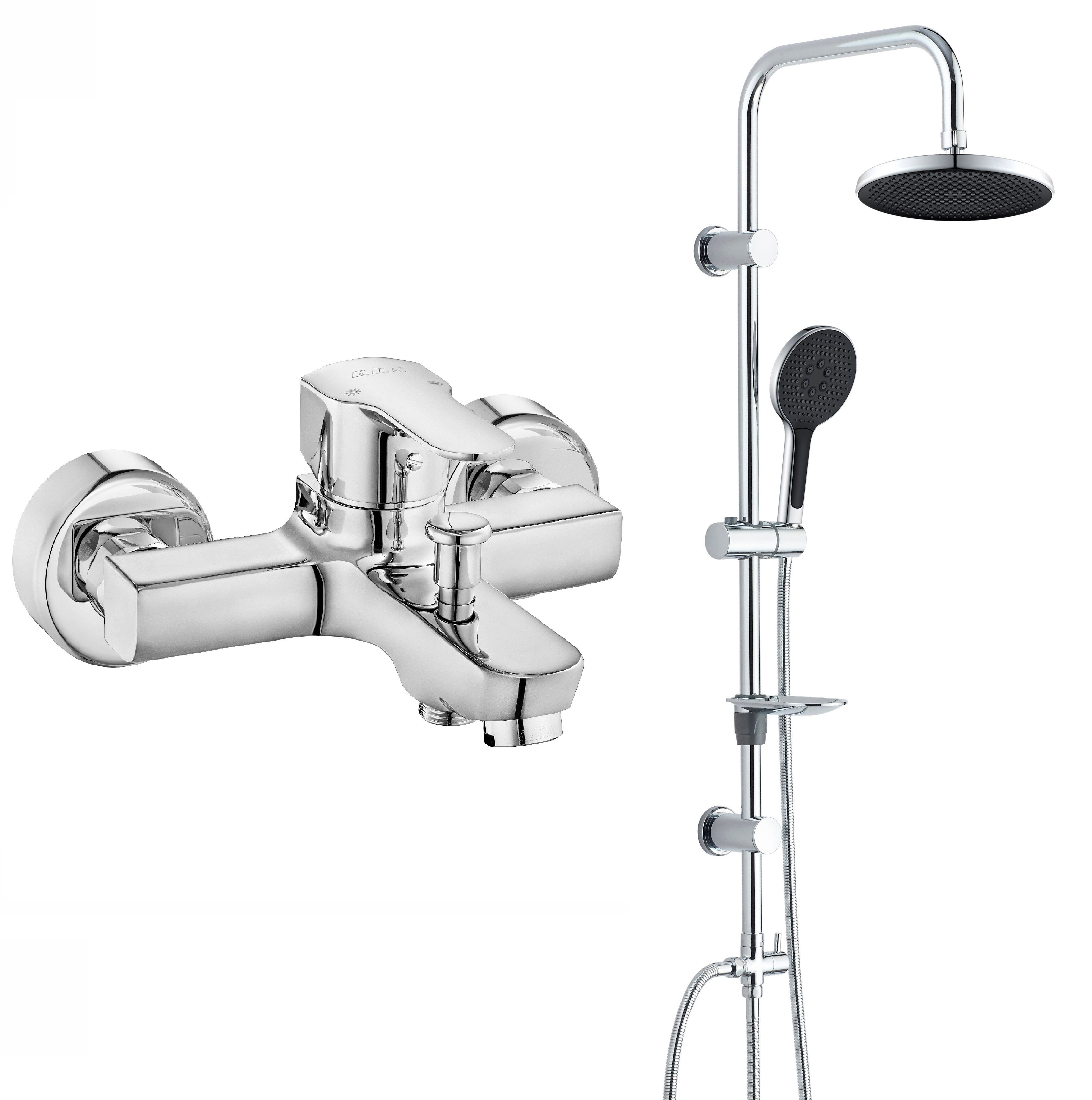 Eca Star Banyo Bataryası + T-MAY Halıtlı Tepe Duş Takımı Seti Krom Paslanmaz