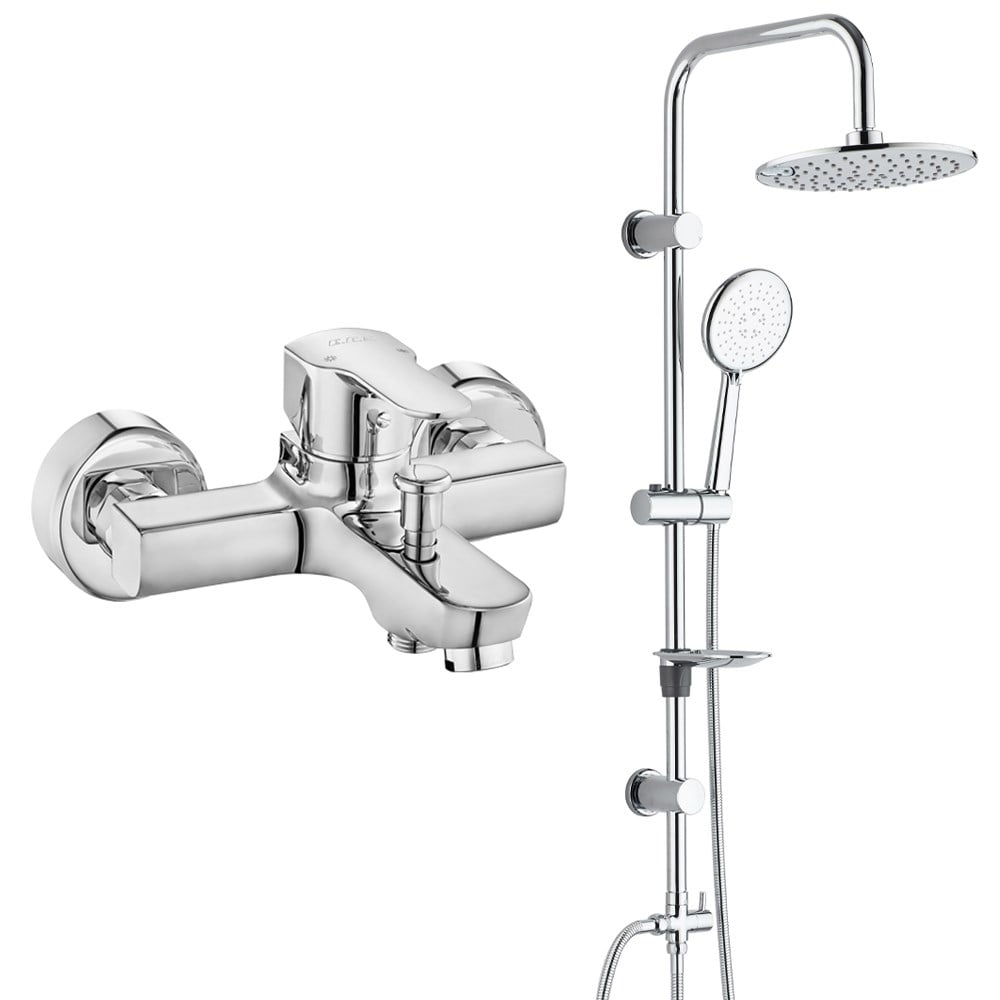 ECA Star Banyo Bataryası+T-MAY Banyo Bostan Oval Tepe Duş Takımı Seti Paslanmaz Krom