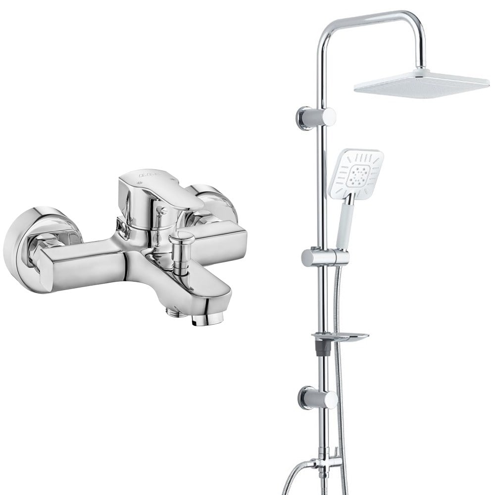ECA Star Banyo Bataryası+T-MAY Banyo Çamlıca Kare Tepe Duş Takımı Seti Paslanmaz Krom