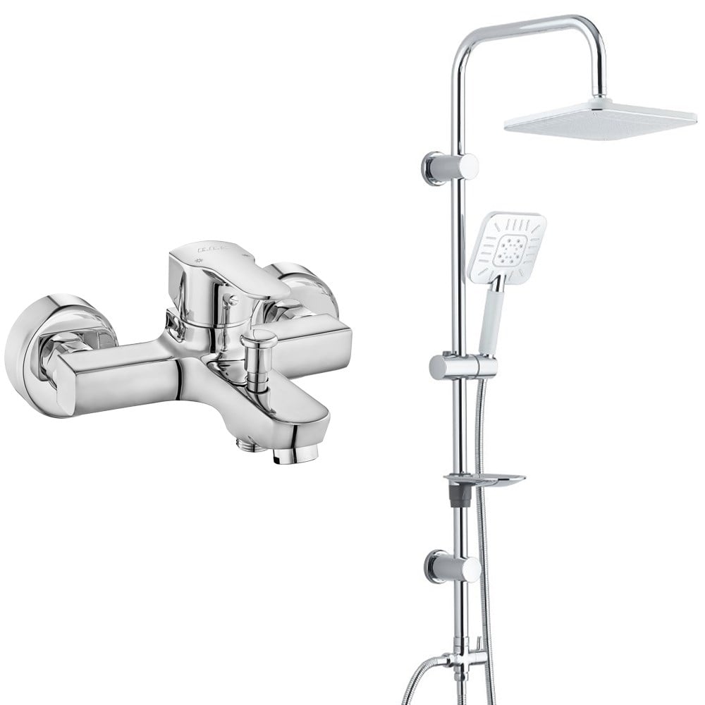 ECA Star Banyo Bataryası+T-MAY Banyo Çamlıca Kare Tepe Duş Takımı Seti Paslanmaz Krom