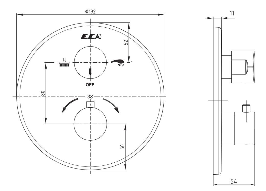 ECA Termostatik Ankastre Banyo Bataryası Sıva Üstü 2 Yollu 102167215-YDE