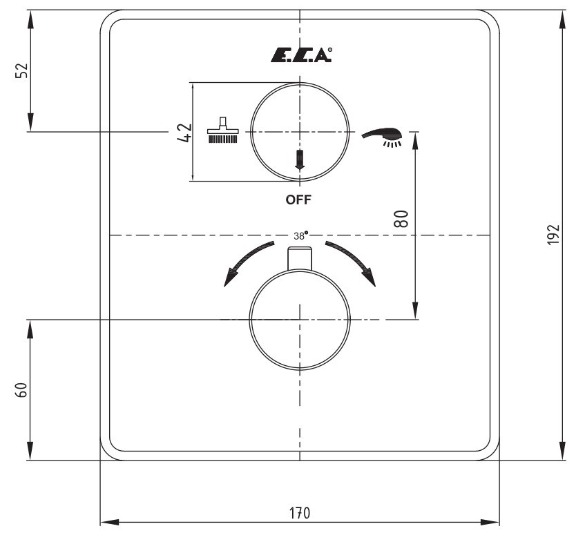 ECA Termostatik Ankastre Banyo Bataryası Sıva Üstü 2 Yollu Mat Siyah Renkli 102167215C1-KDE