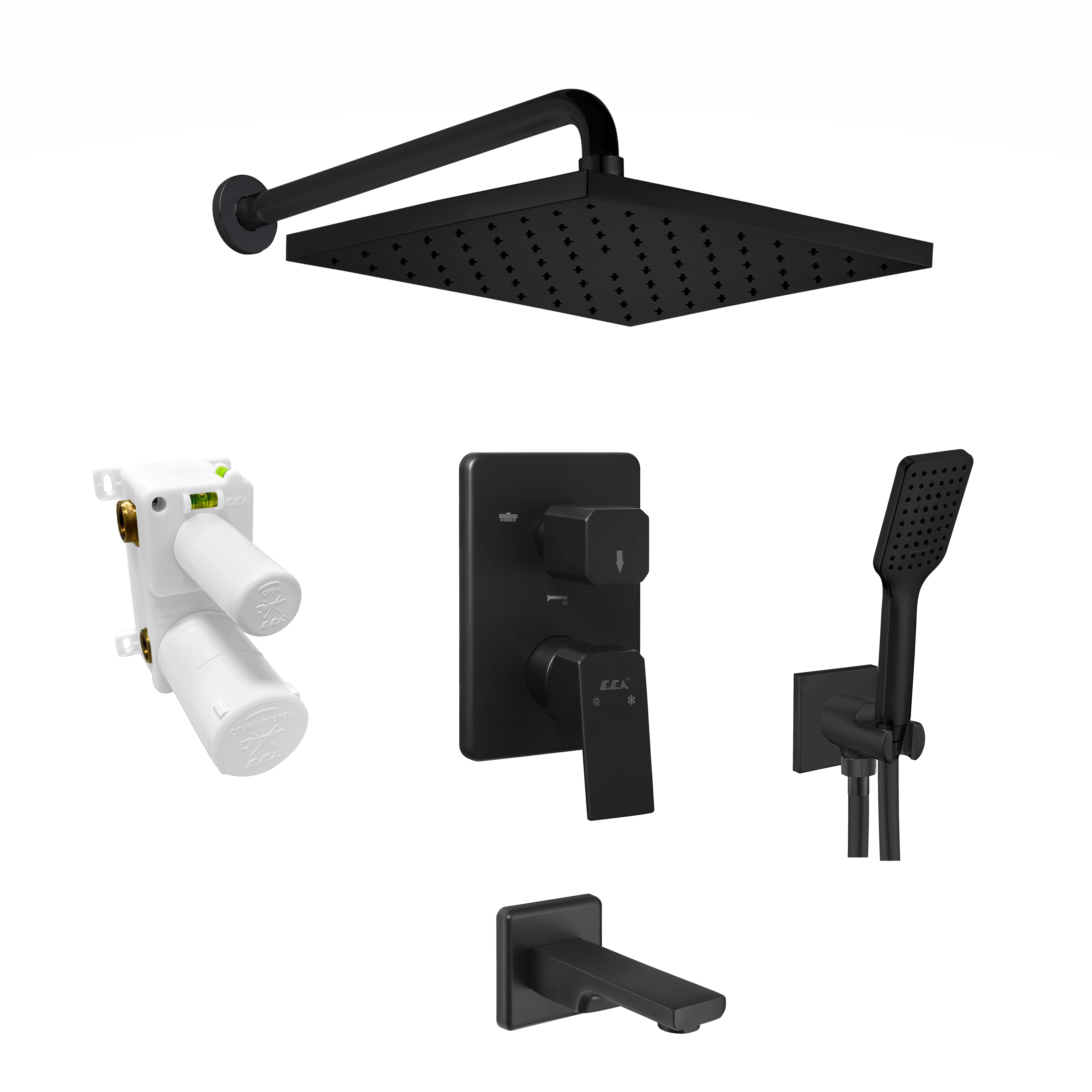ECA Tiera Ankastre Duş Seti 3-Yollu Mat Siyah 102199770C1