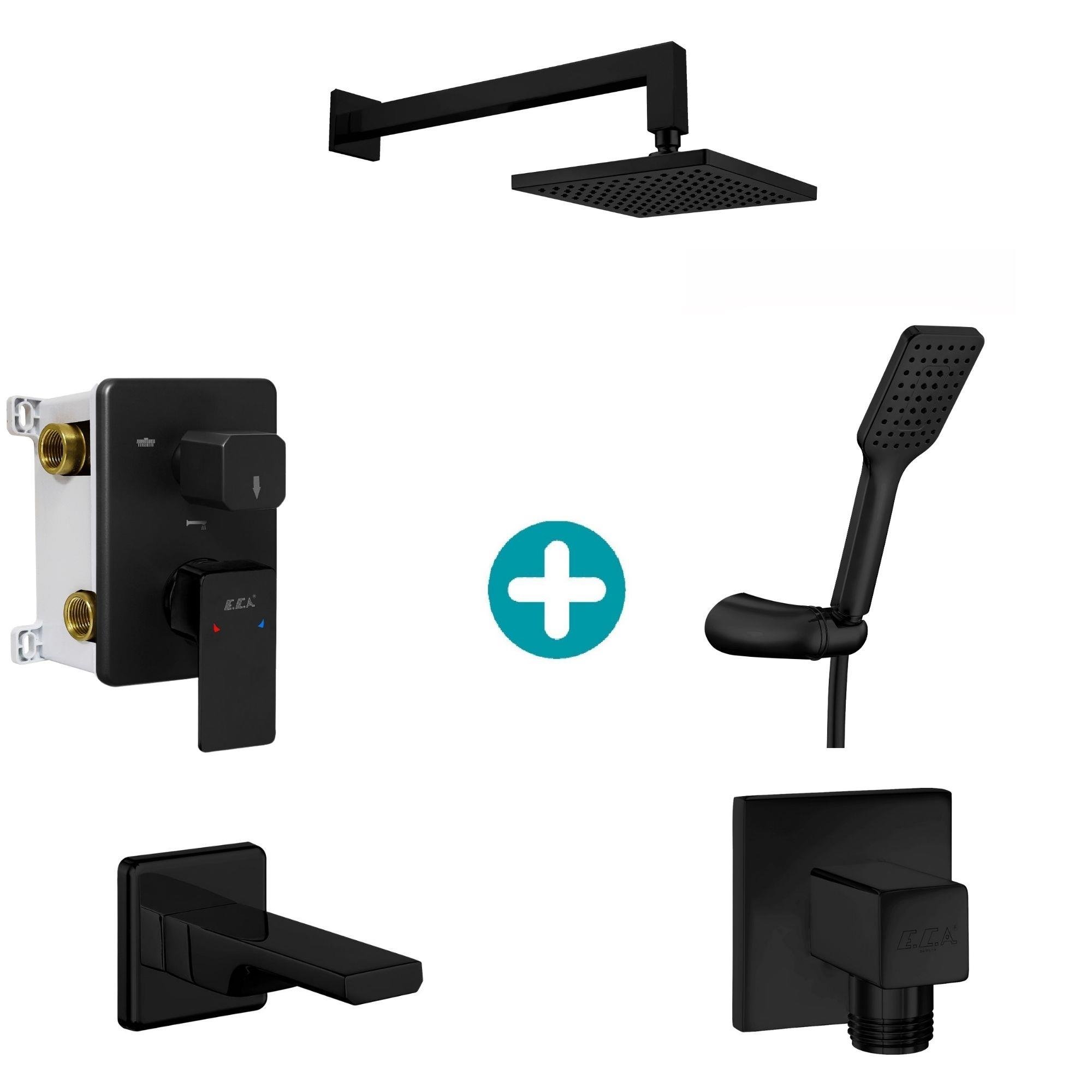ECA Tiera Ankastre Gömme Banyo Bataryası Mat Siyah Duş Seti Tüm Parçalar Dahil
