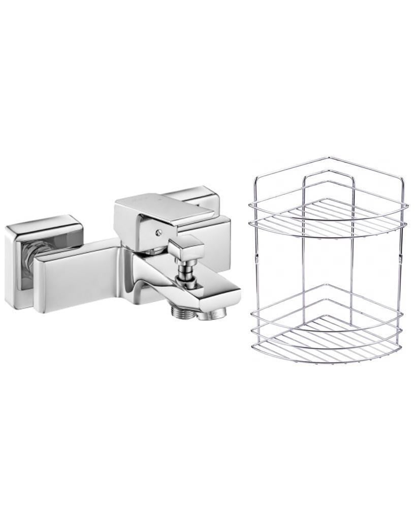ECA Tiera Banyo Bataryası 469+Metal Tel Süngerlik 2'li Köşe Raf    Krom Şampuanlık 2'li Set