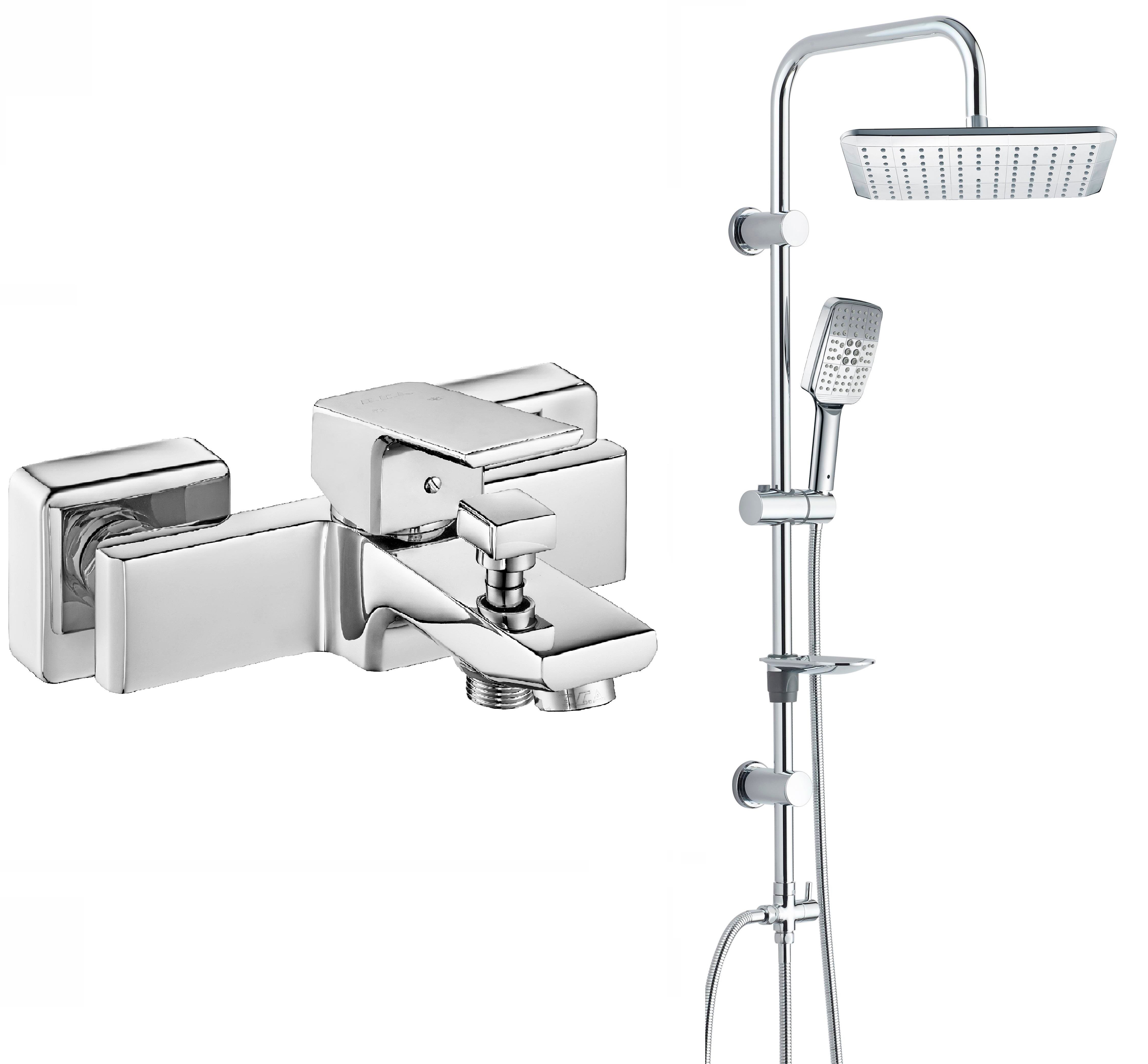 Eca Tiera Banyo Bataryası + T-MAY Gürle Tepe Duş Takımı Seti Krom Paslanmaz