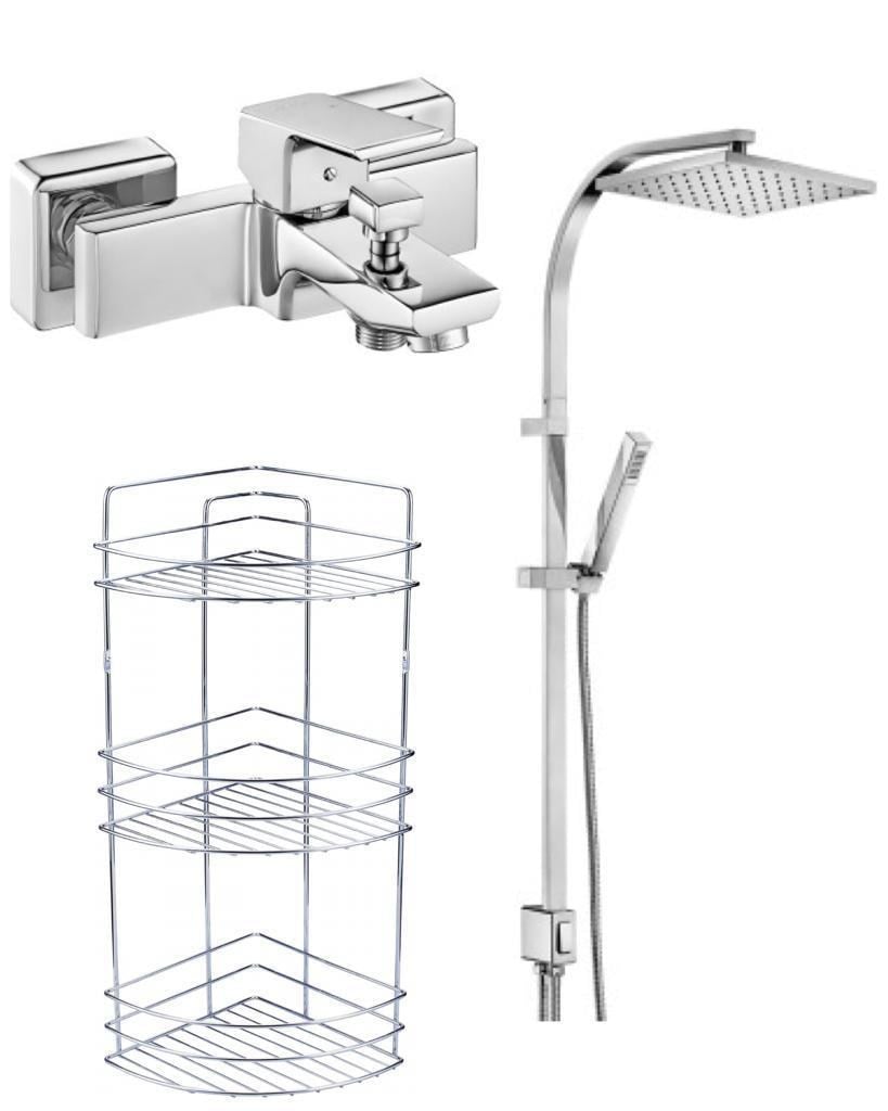 ECA Tiera Banyo Bataryası+Tiera Kolonlu Tepe Duş Takım+3'lü Rafı (469+012+Süngerlik) 3'lü Set 