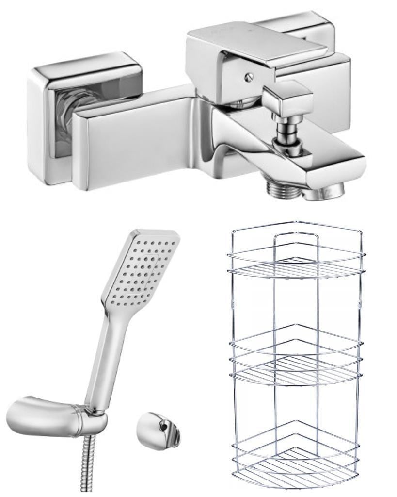 ECA Tiera Banyo Bataryası+Tiera Mafsallı Duş Takımı+3'lü Köşe Raf  (469+342+Şampuanlık) 3'lü Set