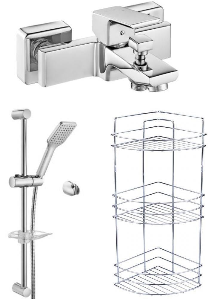 ECA Tiera Banyo Bataryası+Tiera Sürgülü Duş Takımı+3'lü Köşe Raf  (469+029+Şampuanlık) 3'lü Set 
