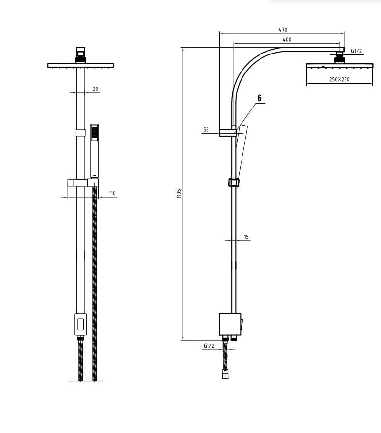 ECA Tiera Banyo Tepe Duş Seti Kare Duş Takım Mat Siyah Renkli  Kolonlu Sistem 102158012C1