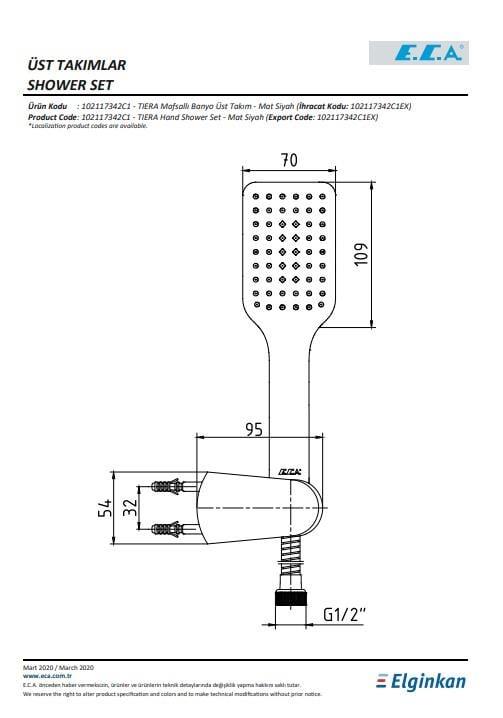 ECA Tiera Plus Ankastre 2 Yollu Gömme Banyo Bataryası Mat Siyah Duş Seti Tüm Parçalar Dahil