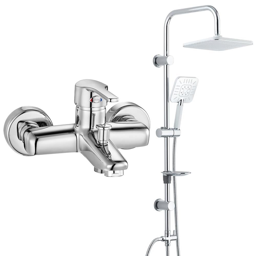 ECA Vera Banyo Bataryası+T-MAY Banyo Çamlıca Kare Tepe Duş Takımı Seti Paslanmaz Krom