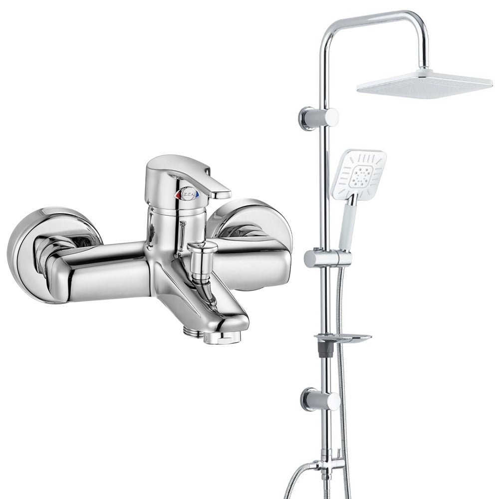 ECA Vera Banyo Bataryası+T-MAY Banyo Çamlıca Kare Tepe Duş Takımı Seti Paslanmaz Krom