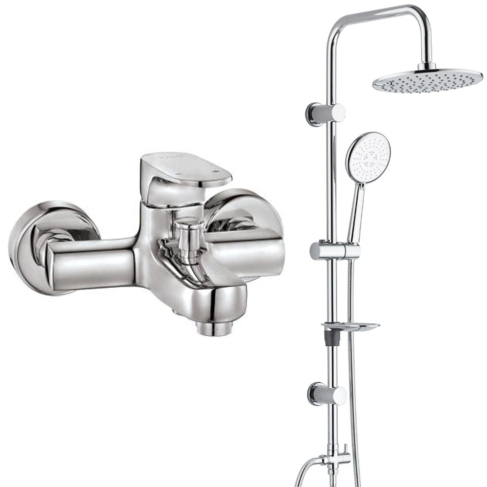ECA Zafir Banyo Bataryası+T-MAY Banyo Bostan Oval Tepe Duş Takımı Seti Paslanmaz Krom
