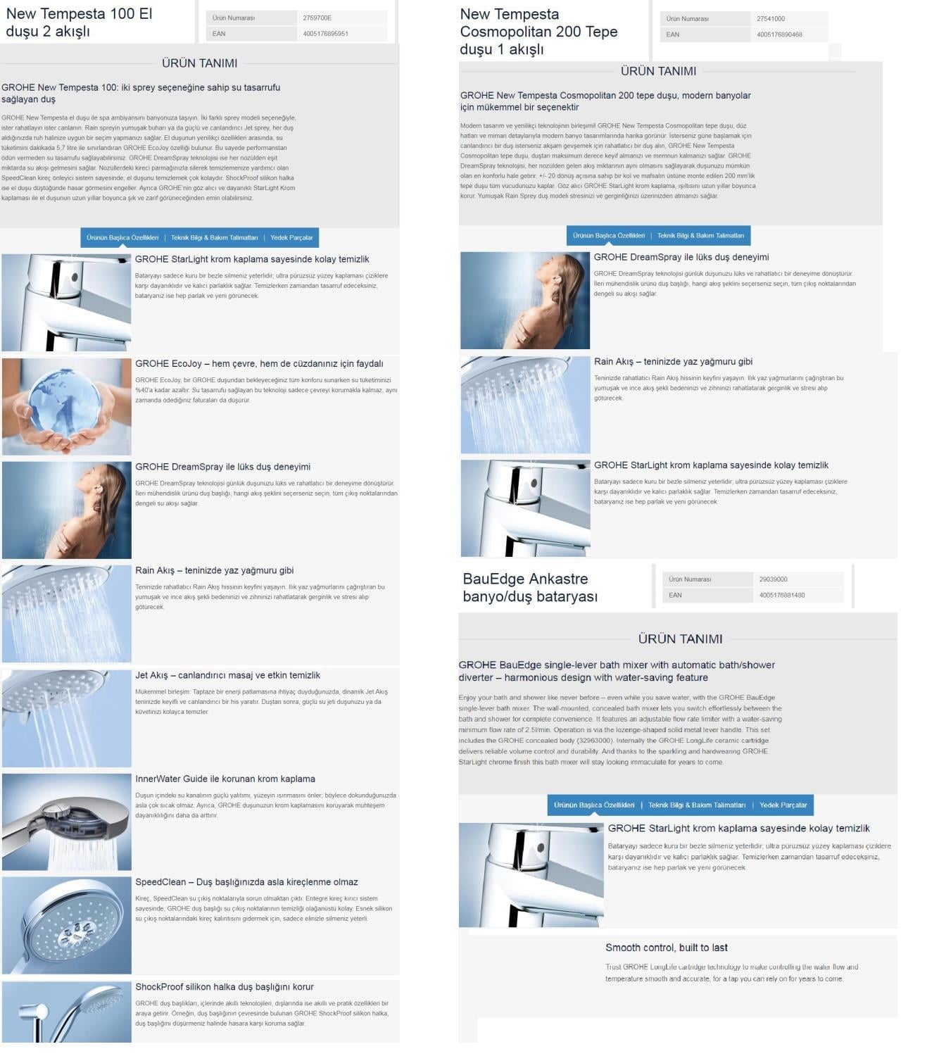 Grohe Bau Edge Ankastre Banyo Bataryası Rain New Tempesta Duş Seti