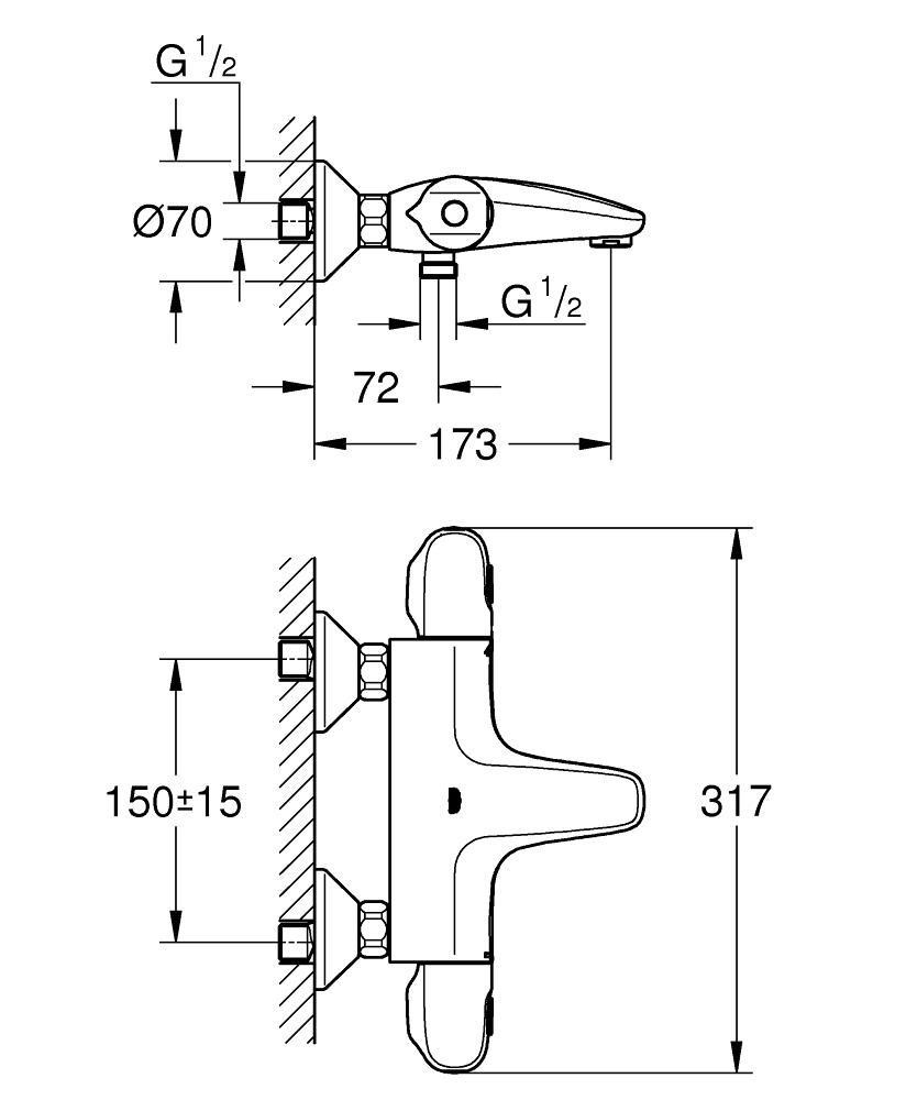 Grohe Grohtherm 1000 Termostatik Banyo Bataryası New Tempesta Tepe Duş Seti