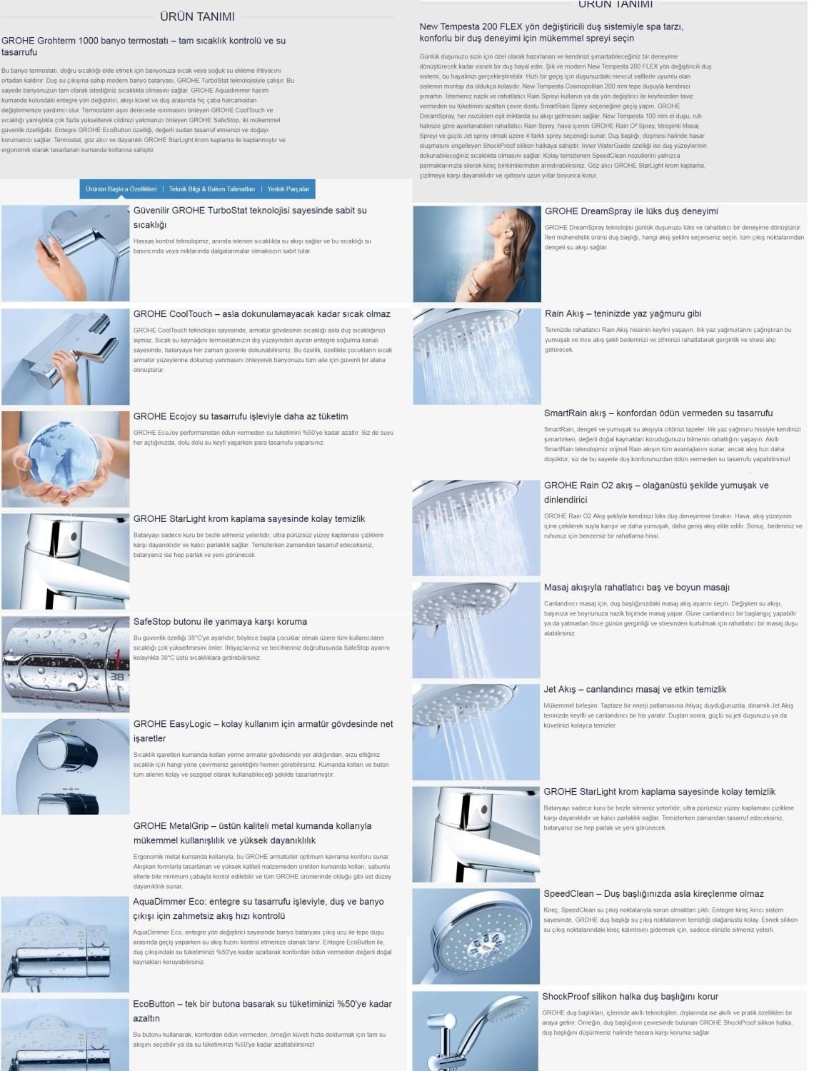 Grohe Grohtherm 1000 Termostatik Banyo Bataryası New Tempesta Tepe Duş Seti