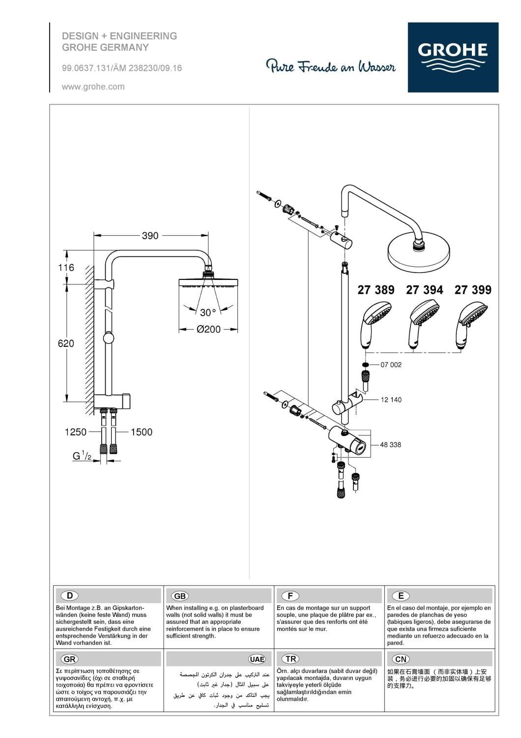 Grohe Grohtherm 1000 Termostatik Banyo Bataryası New Tempesta Tepe Duş Seti