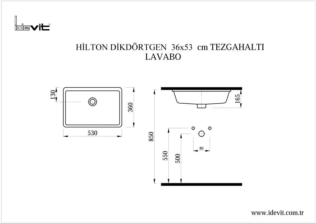 HİLTON Dikdörtgen Tezgah Altı Lavabo (36X53) 0001-0346