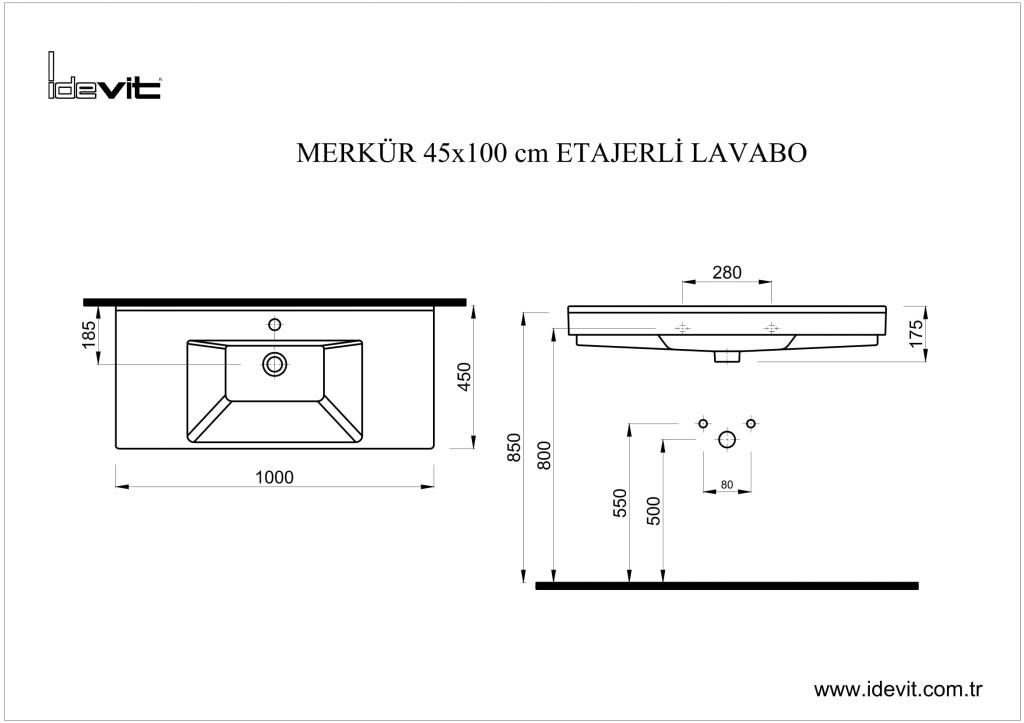 İDEVİT 100cm Merkür Dolap Uyumlu 25mm İnce Bantlı Lavabo