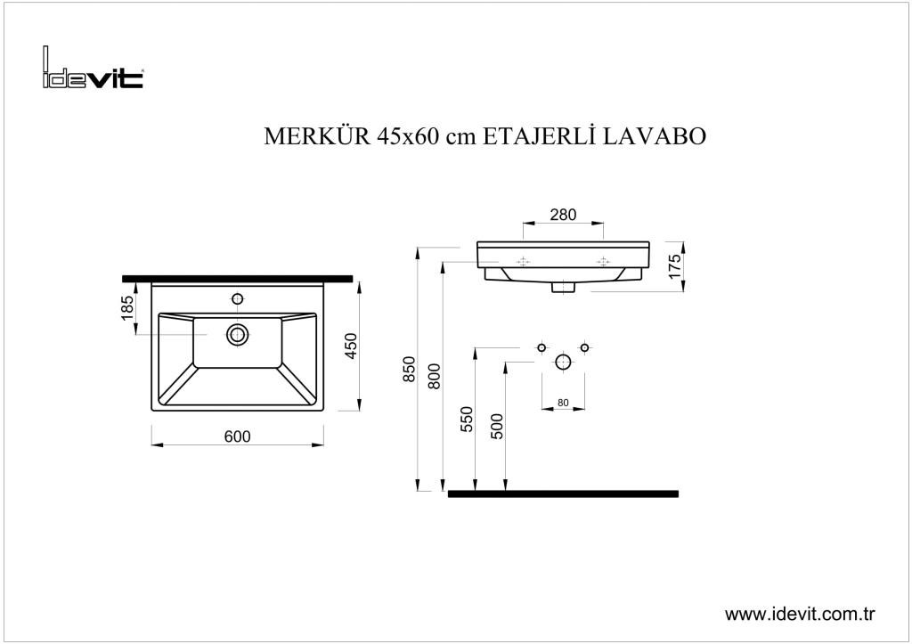İDEVİT 60CM Merkür Dolap Uyumlu 25MM İnce Bantlı Lavabo