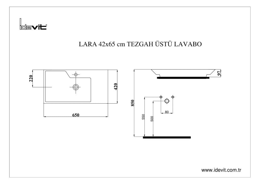 İDEVİT 65CM Lara Tezgah Üstü Dolap Uyumlu Lavabo 25 Yıl Garanti