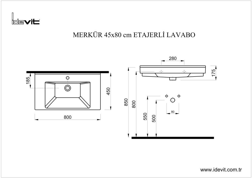İDEVİT 80CM Merkür Dolap Uyumlu 25MM İnce Bantlı Lavabo