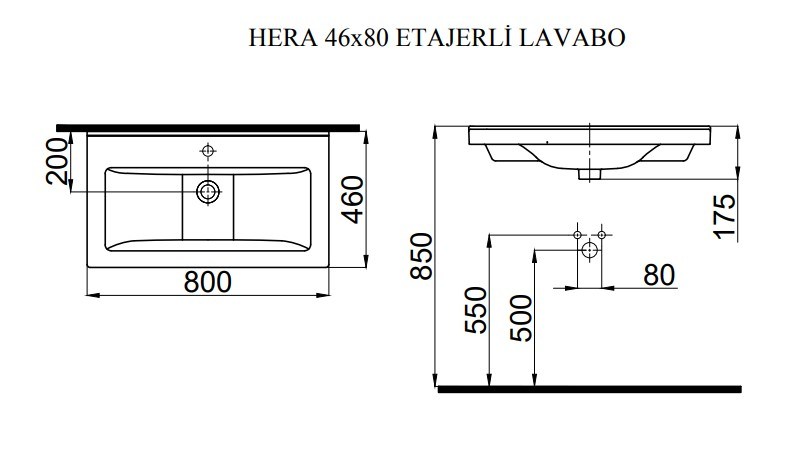 İdevit Hera 80 Cm Dolap Uyumlu Yarım Lavabo