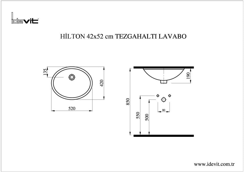 İDEVİT Hilton Tezgah Altı Lavabo (42X52)