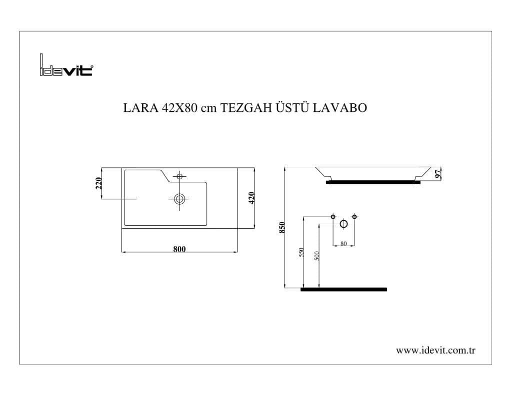 İDEVİT Lara 80CM Tezgah Üstü Dolap Uyumlu Lavabo 25 Yıl Garanti
